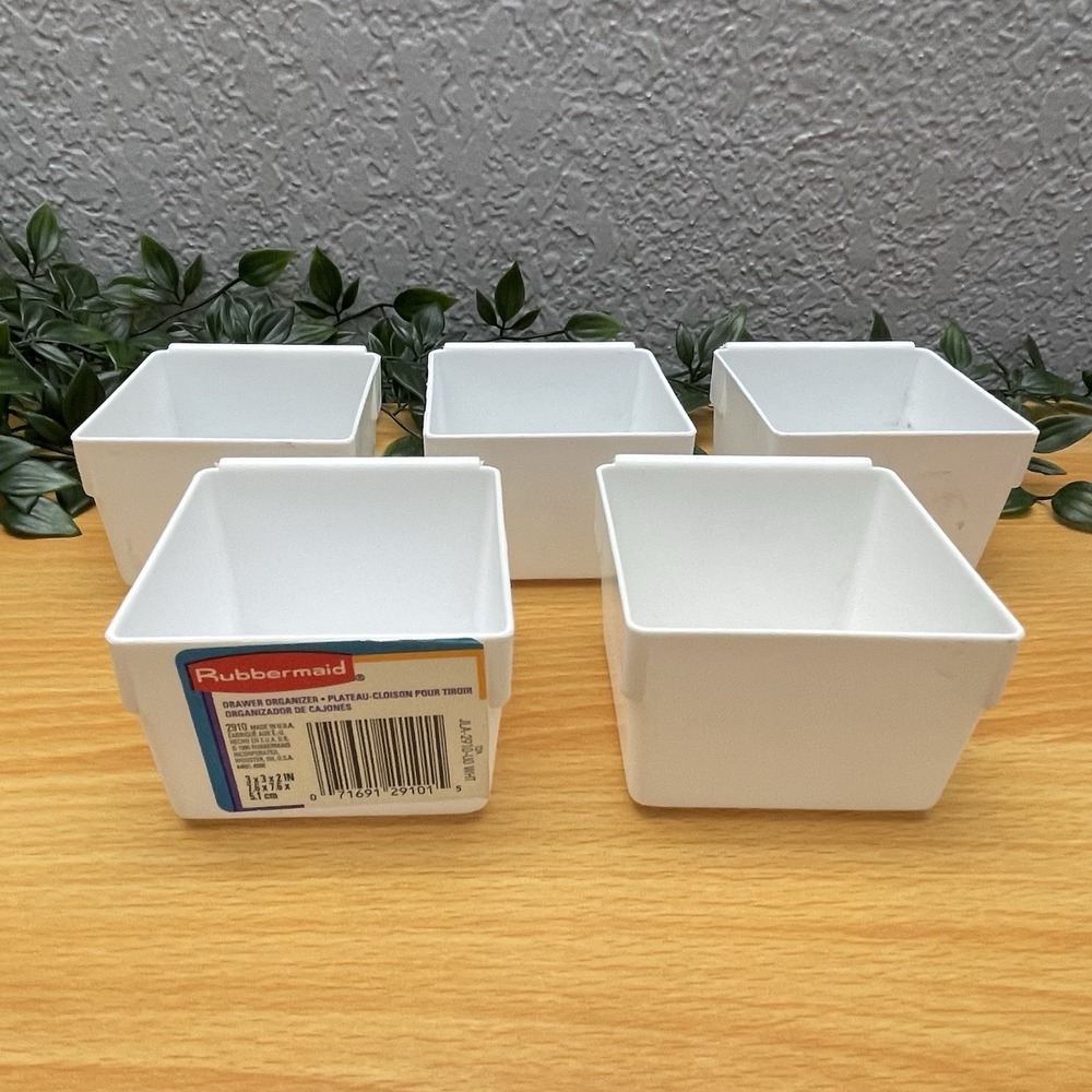 Vintage Rubbermaid 2910 Interlocking Drawer Organizer White Bins Set of 5 3x3x2